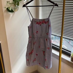 Striped Dress with Floral Embroidery